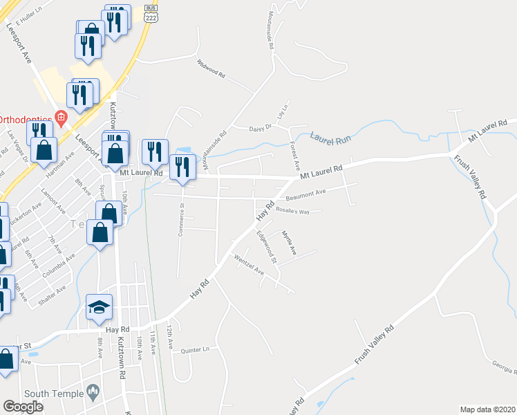 map of restaurants, bars, coffee shops, grocery stores, and more near 5 Edgewood Avenue in Temple