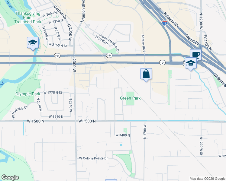 map of restaurants, bars, coffee shops, grocery stores, and more near 1803 North 1975 West Street in Lehi