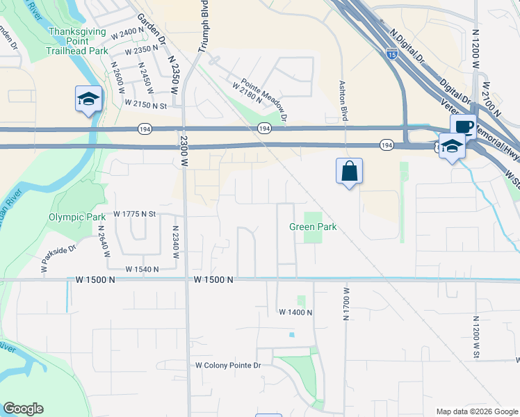 map of restaurants, bars, coffee shops, grocery stores, and more near 1847 North 2000 West in Lehi