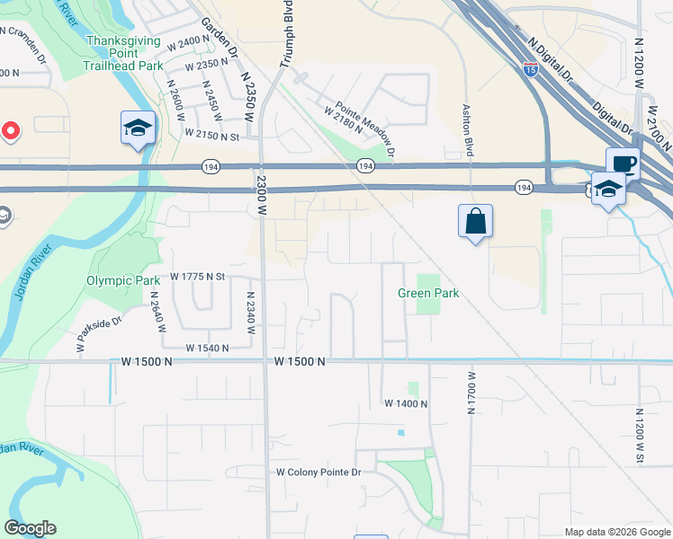 map of restaurants, bars, coffee shops, grocery stores, and more near 2112 West 1835 North in Lehi