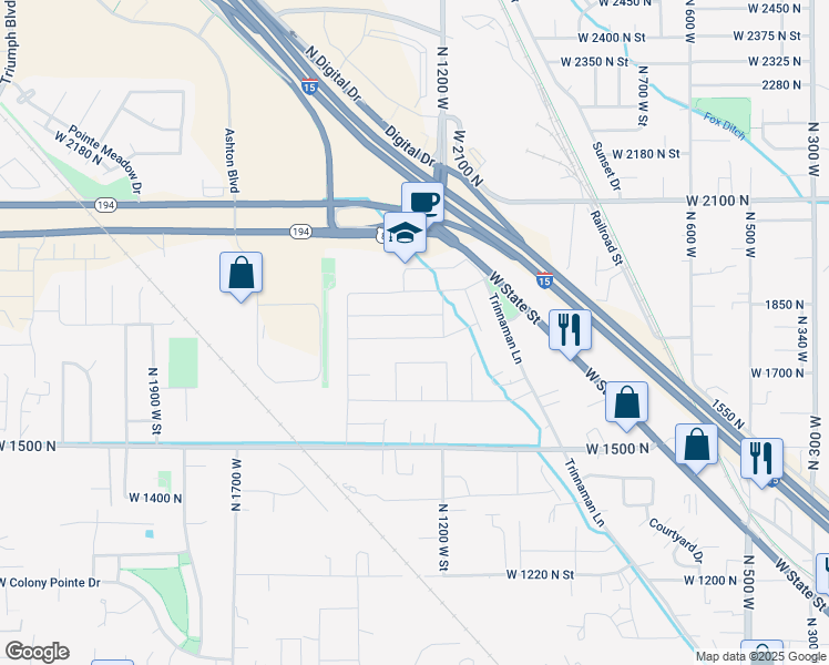 map of restaurants, bars, coffee shops, grocery stores, and more near 1272 West 1800 North in Lehi