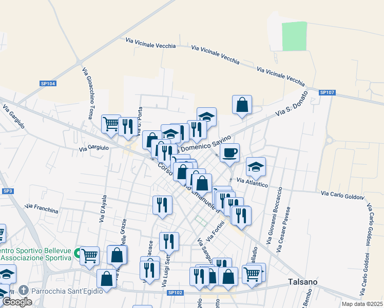 map of restaurants, bars, coffee shops, grocery stores, and more near in Taranto