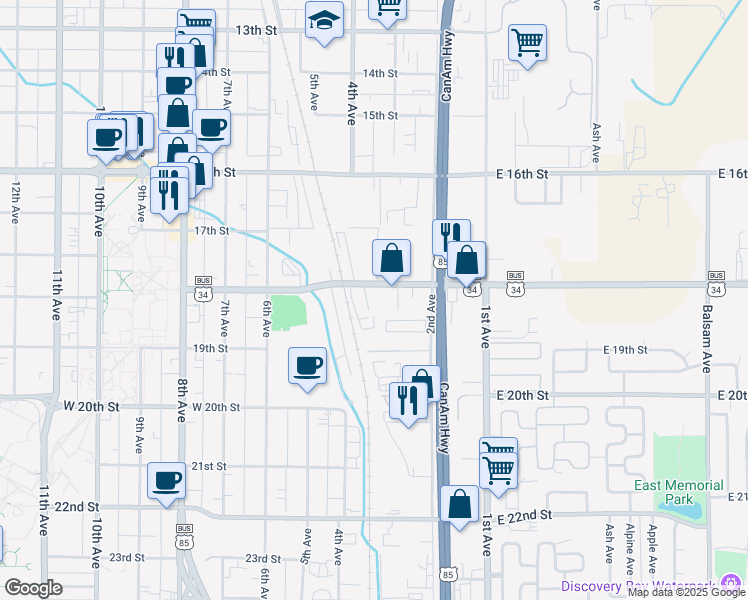 map of restaurants, bars, coffee shops, grocery stores, and more near 500 18th Street in Greeley