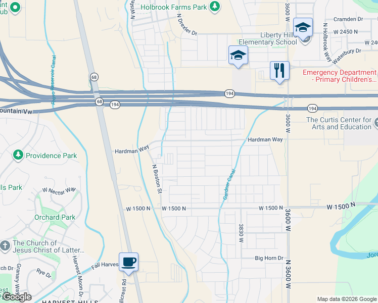map of restaurants, bars, coffee shops, grocery stores, and more near 4030 West 1850 North in Lehi