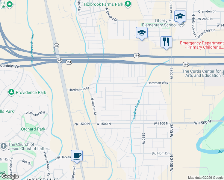 map of restaurants, bars, coffee shops, grocery stores, and more near 4030 West 1850 North in Lehi