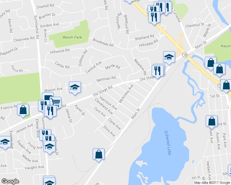 map of restaurants, bars, coffee shops, grocery stores, and more near 62 Lincoln Avenue in East Brunswick