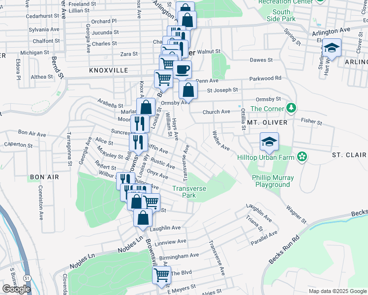 map of restaurants, bars, coffee shops, grocery stores, and more near 151 Margaret Street in Pittsburgh