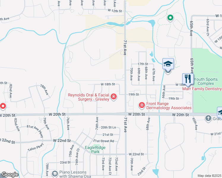 map of restaurants, bars, coffee shops, grocery stores, and more near 7220 West 18th Street in Greeley