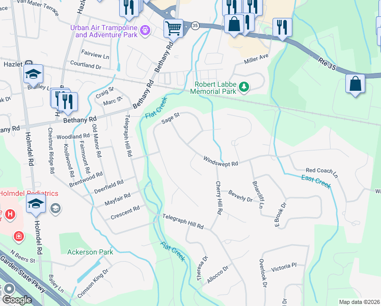 map of restaurants, bars, coffee shops, grocery stores, and more near 2 Cinnamon Court in Holmdel