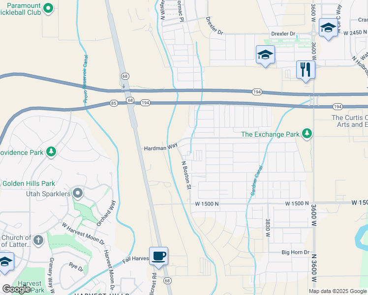 map of restaurants, bars, coffee shops, grocery stores, and more near 4345 West 1850 North in Lehi