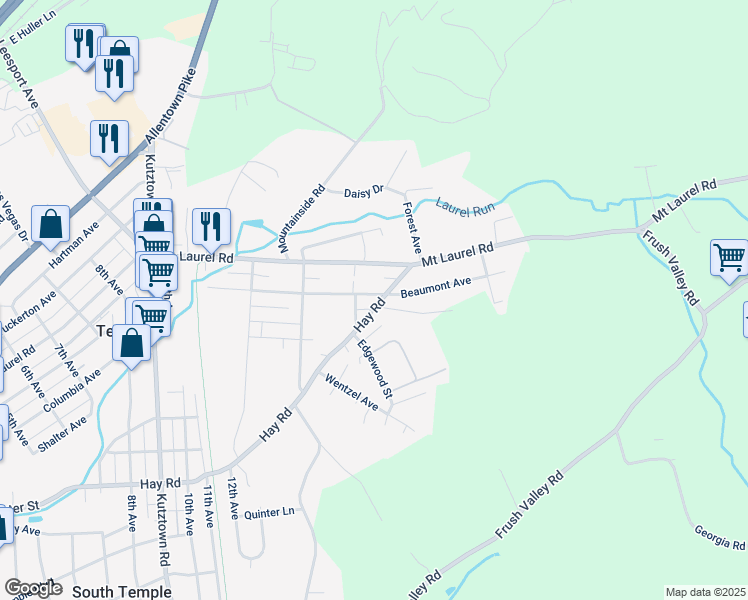 map of restaurants, bars, coffee shops, grocery stores, and more near 1408 Beaumont Avenue in Temple