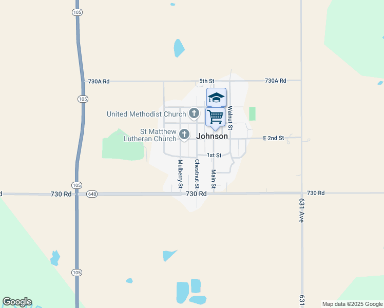 map of restaurants, bars, coffee shops, grocery stores, and more near in Johnson