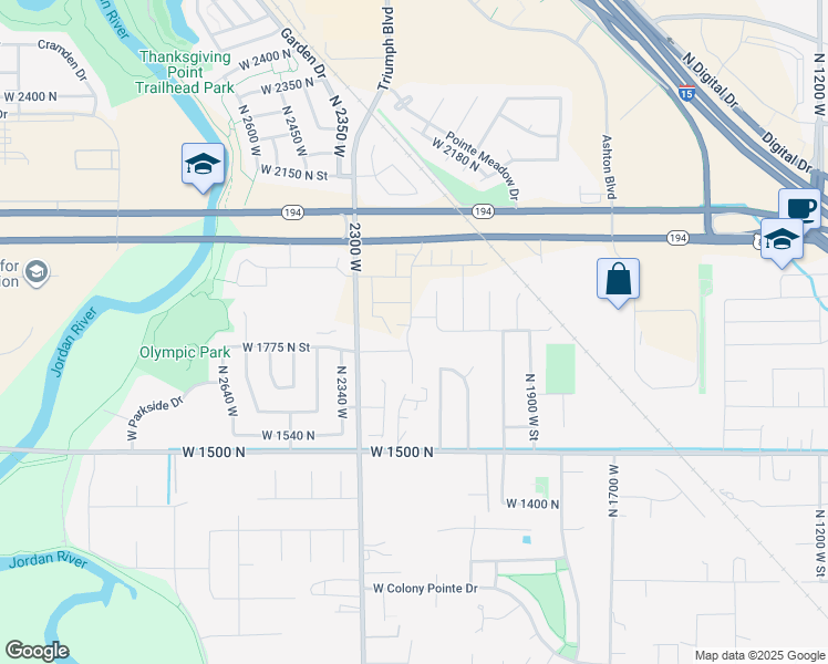 map of restaurants, bars, coffee shops, grocery stores, and more near 1832 2230 West Street in Lehi