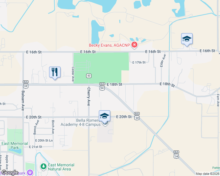 map of restaurants, bars, coffee shops, grocery stores, and more near 1401 U.S. 34 Business in Greeley