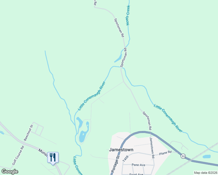 map of restaurants, bars, coffee shops, grocery stores, and more near 150 Twin Lakes Road in Portage