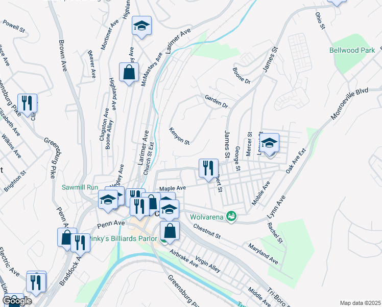 map of restaurants, bars, coffee shops, grocery stores, and more near 171 Valley Park Drive in Turtle Creek