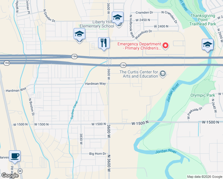 map of restaurants, bars, coffee shops, grocery stores, and more near 1822 North 3600 West in Lehi