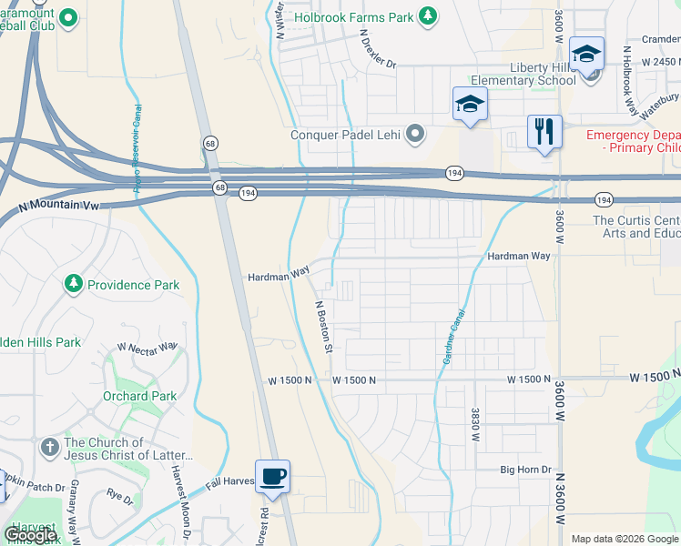 map of restaurants, bars, coffee shops, grocery stores, and more near 4308 West 1850 North in Lehi