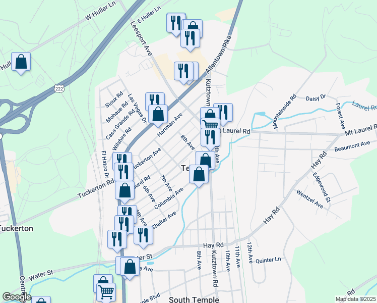 map of restaurants, bars, coffee shops, grocery stores, and more near 768 Mount Laurel Road in Temple