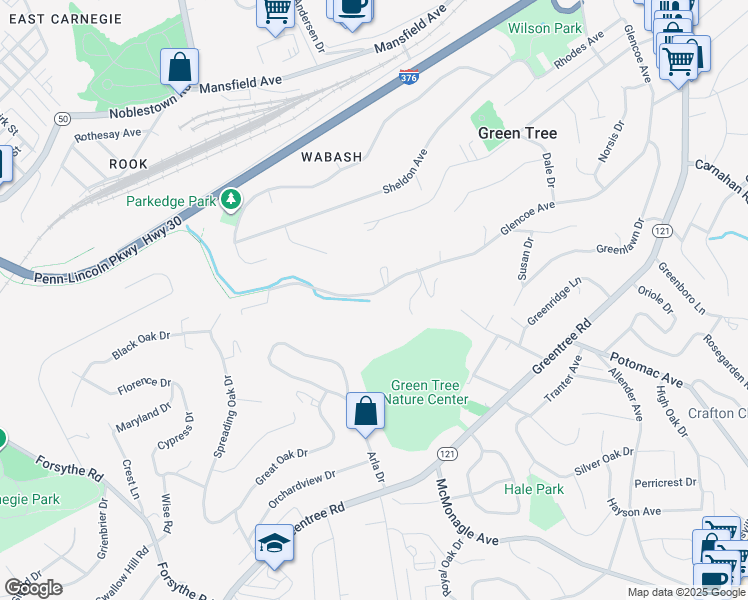 map of restaurants, bars, coffee shops, grocery stores, and more near 1395 Glencoe Avenue in Pittsburgh