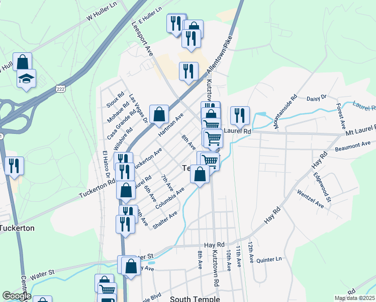 map of restaurants, bars, coffee shops, grocery stores, and more near 768 Mount Laurel Road in Temple