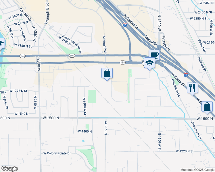 map of restaurants, bars, coffee shops, grocery stores, and more near 1873 North 1550 West in Lehi