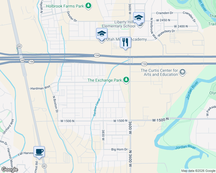 map of restaurants, bars, coffee shops, grocery stores, and more near 3791 West 1850 North in Lehi