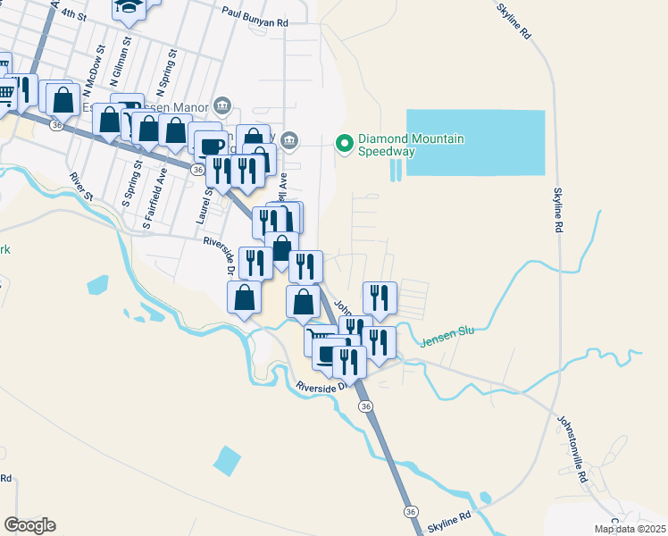 map of restaurants, bars, coffee shops, grocery stores, and more near 2975 Johnstonville Road in Susanville