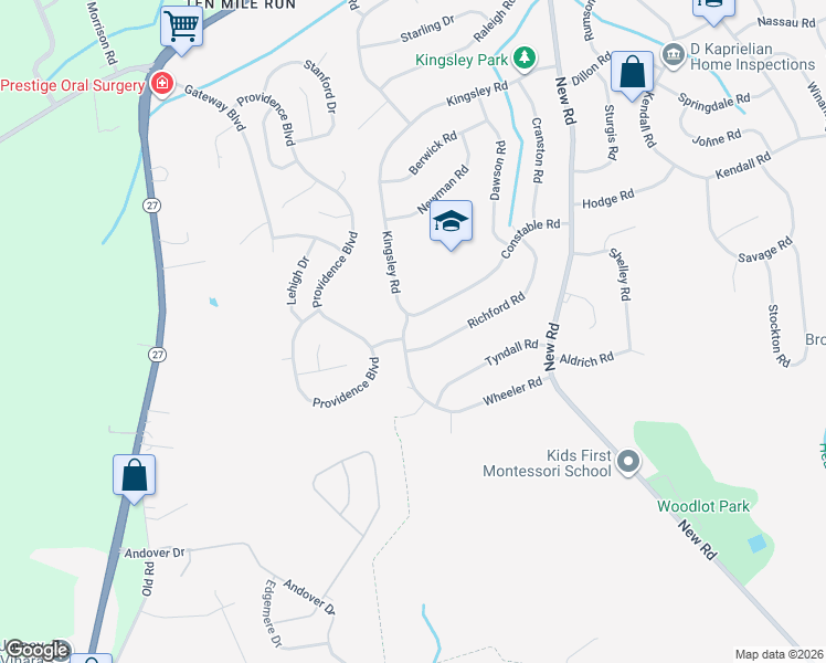 map of restaurants, bars, coffee shops, grocery stores, and more near 45 Wheeler Road in South Brunswick Township