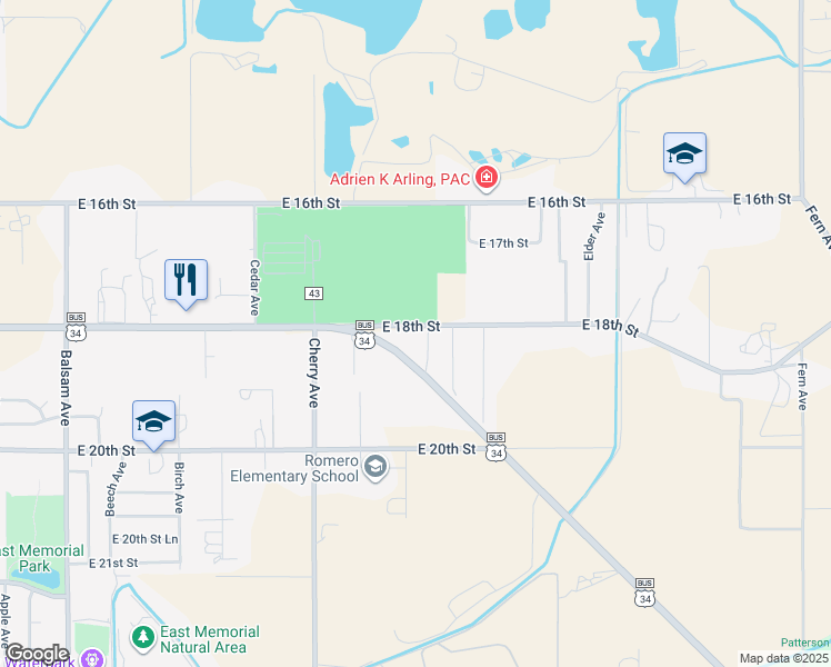 map of restaurants, bars, coffee shops, grocery stores, and more near 1550 East 18th Street in Greeley