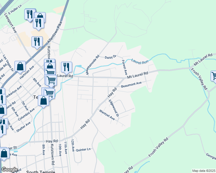 map of restaurants, bars, coffee shops, grocery stores, and more near 412 Edgewood Avenue in Temple
