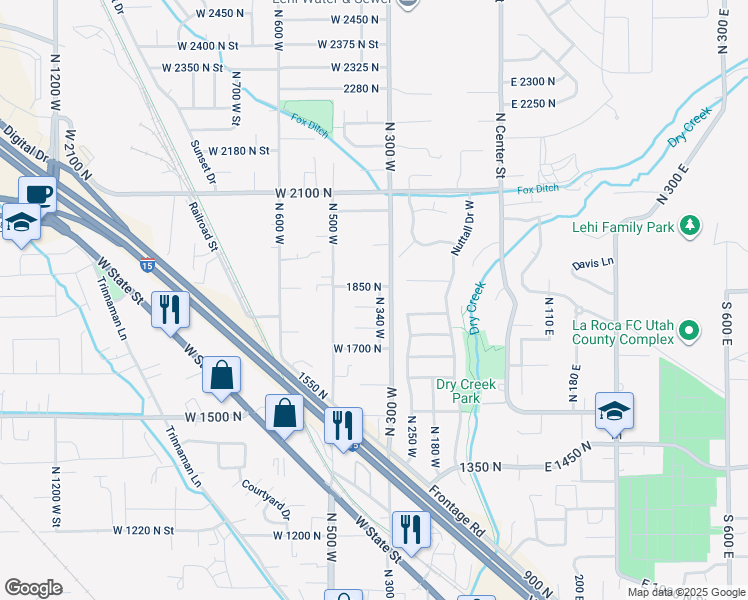 map of restaurants, bars, coffee shops, grocery stores, and more near 3454 North 340 West in Lehi