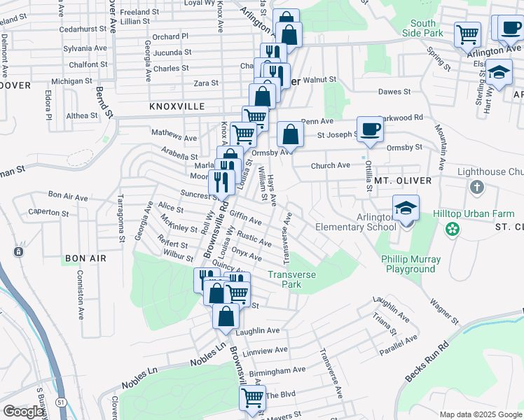 map of restaurants, bars, coffee shops, grocery stores, and more near 151 Margaret Street in Pittsburgh
