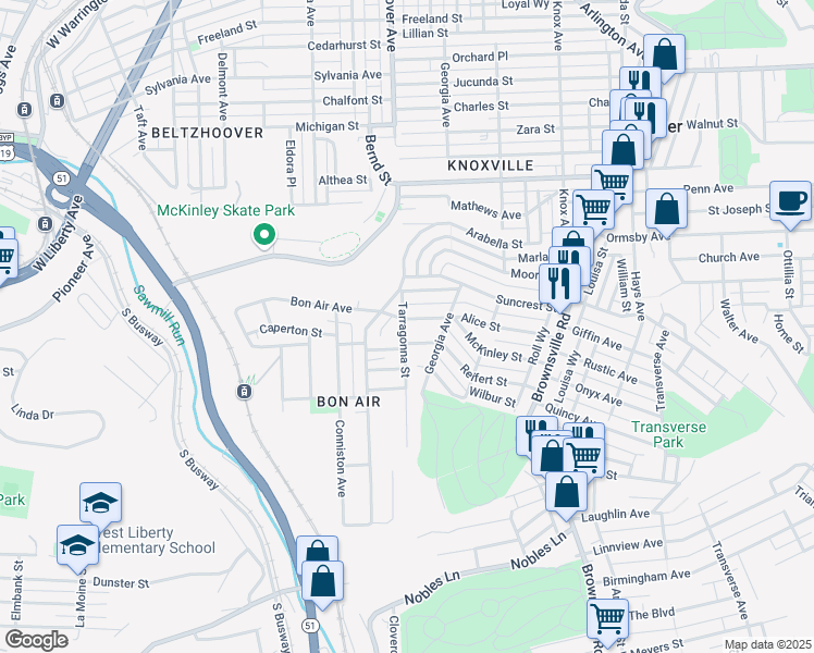 map of restaurants, bars, coffee shops, grocery stores, and more near 428 Alice Street in Pittsburgh