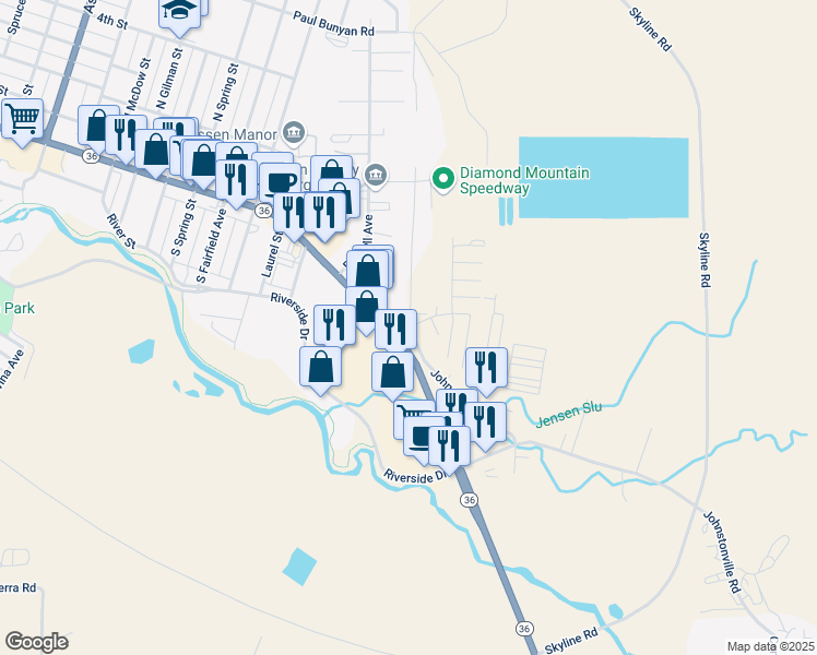 map of restaurants, bars, coffee shops, grocery stores, and more near 2975 Johnstonville Road in Susanville