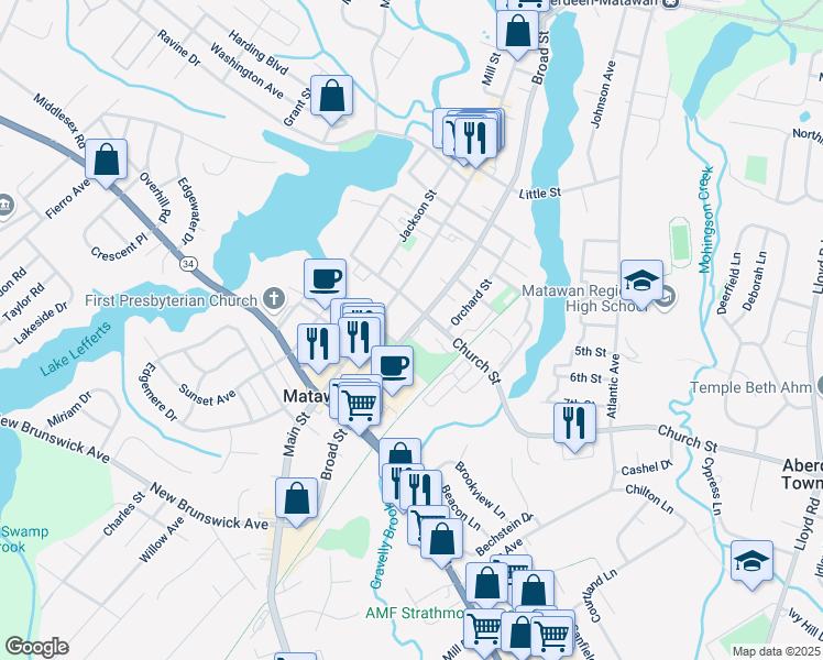 map of restaurants, bars, coffee shops, grocery stores, and more near in Matawan