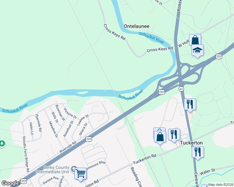map of restaurants, bars, coffee shops, grocery stores, and more near Schuylkill River Trail in Reading