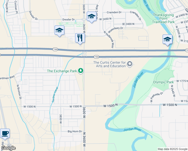 map of restaurants, bars, coffee shops, grocery stores, and more near 9814 North 10400 West in Lehi