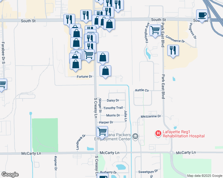 map of restaurants, bars, coffee shops, grocery stores, and more near 20 Heather Circle in Lafayette