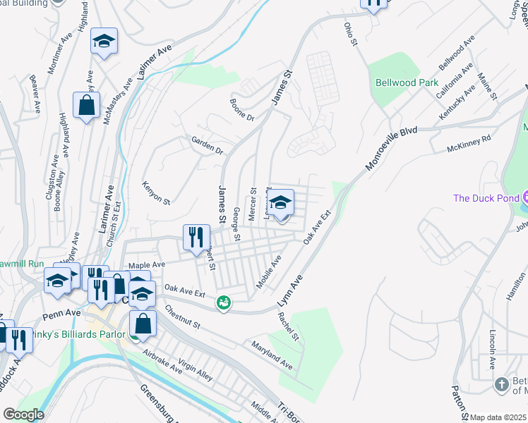map of restaurants, bars, coffee shops, grocery stores, and more near 521 Locust Street in Turtle Creek