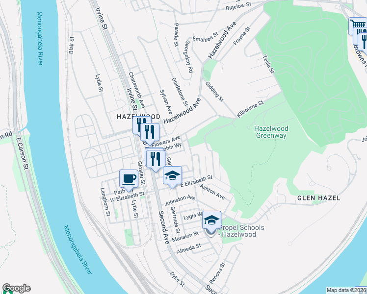 map of restaurants, bars, coffee shops, grocery stores, and more near 233 Glen Caladh Street in Pittsburgh