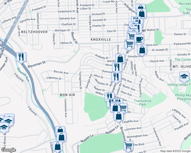 map of restaurants, bars, coffee shops, grocery stores, and more near 334 McKinley Street in Pittsburgh