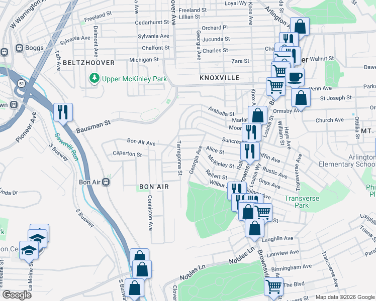 map of restaurants, bars, coffee shops, grocery stores, and more near 428 Alice Street in Pittsburgh