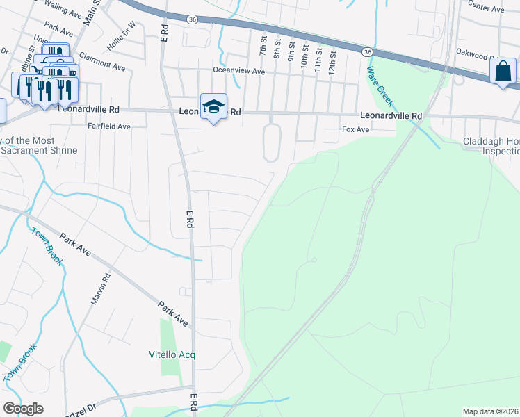 map of restaurants, bars, coffee shops, grocery stores, and more near 505 Sherman Avenue in Middletown Township
