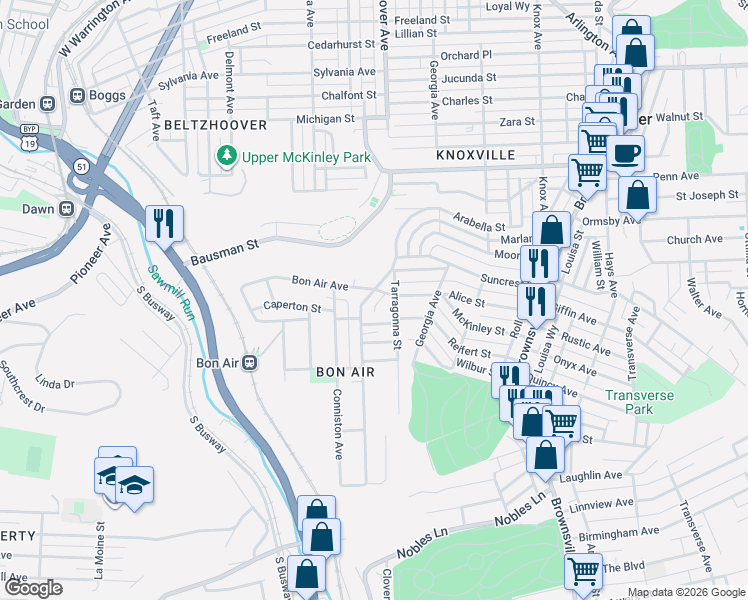 map of restaurants, bars, coffee shops, grocery stores, and more near 37 Camfield Street in Pittsburgh