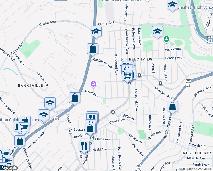 map of restaurants, bars, coffee shops, grocery stores, and more near 1609 Alverado Avenue in Pittsburgh