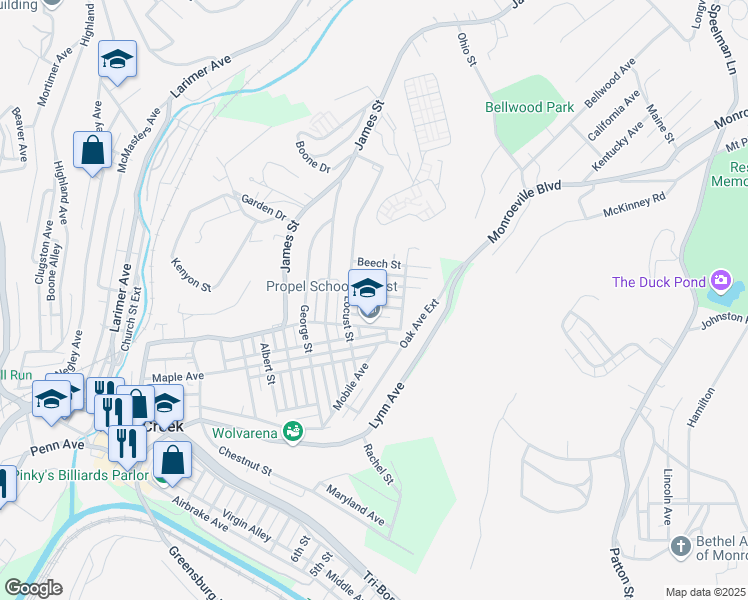 map of restaurants, bars, coffee shops, grocery stores, and more near 1621 Larch St in Turtle Creek