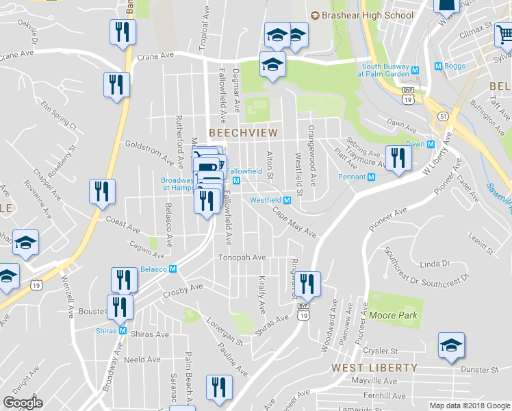map of restaurants, bars, coffee shops, grocery stores, and more near 310 Longmore Avenue in Pittsburgh