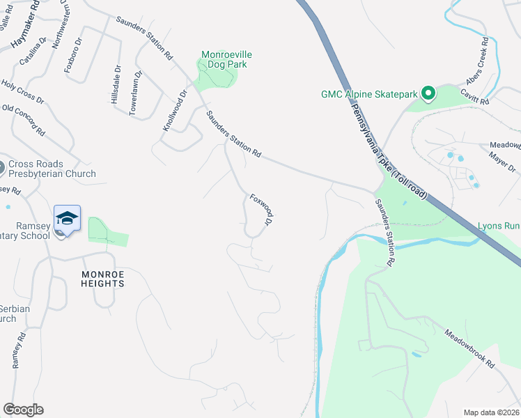 map of restaurants, bars, coffee shops, grocery stores, and more near 1342 Foxwood Drive in Monroeville