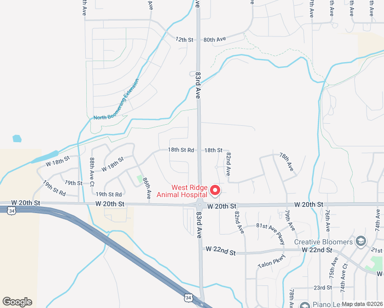 map of restaurants, bars, coffee shops, grocery stores, and more near 8300 18th Street Road in Greeley